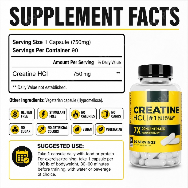 Creatine HCl 750mg 90 Capsules - Nutrition Of Fitness recension och pris